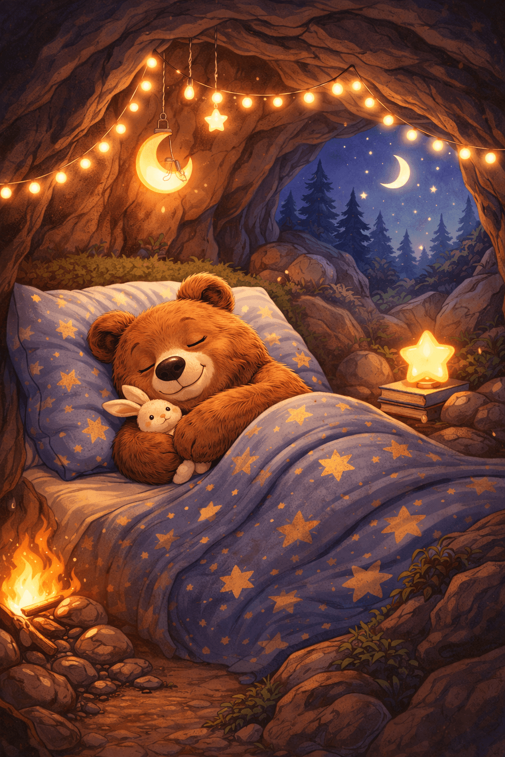 Little bear Bruno on a cozy autumn forest walk before winter sleep